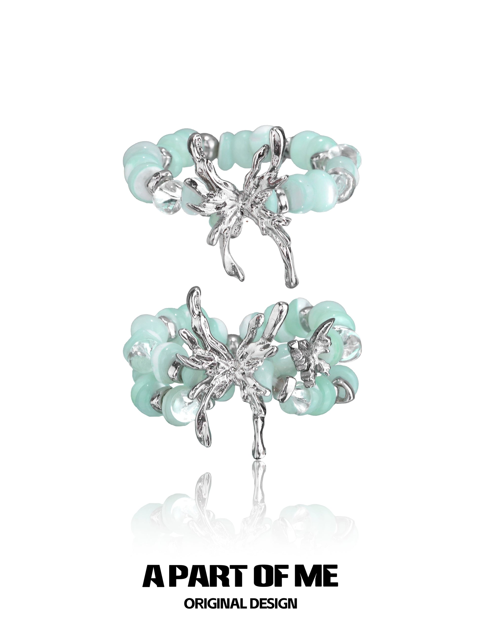 Mint butterfly beaded ring featuring a silver butterfly design with colorful beads for a stylish accessory.