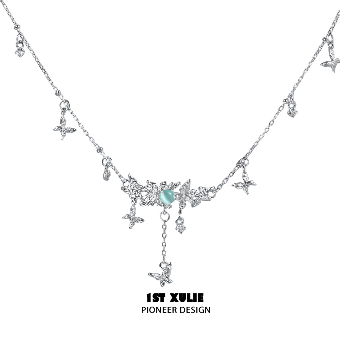 1ST XULIE Mint Butterfly Necklace with delicate silver chain and turquoise accents for a stylish look