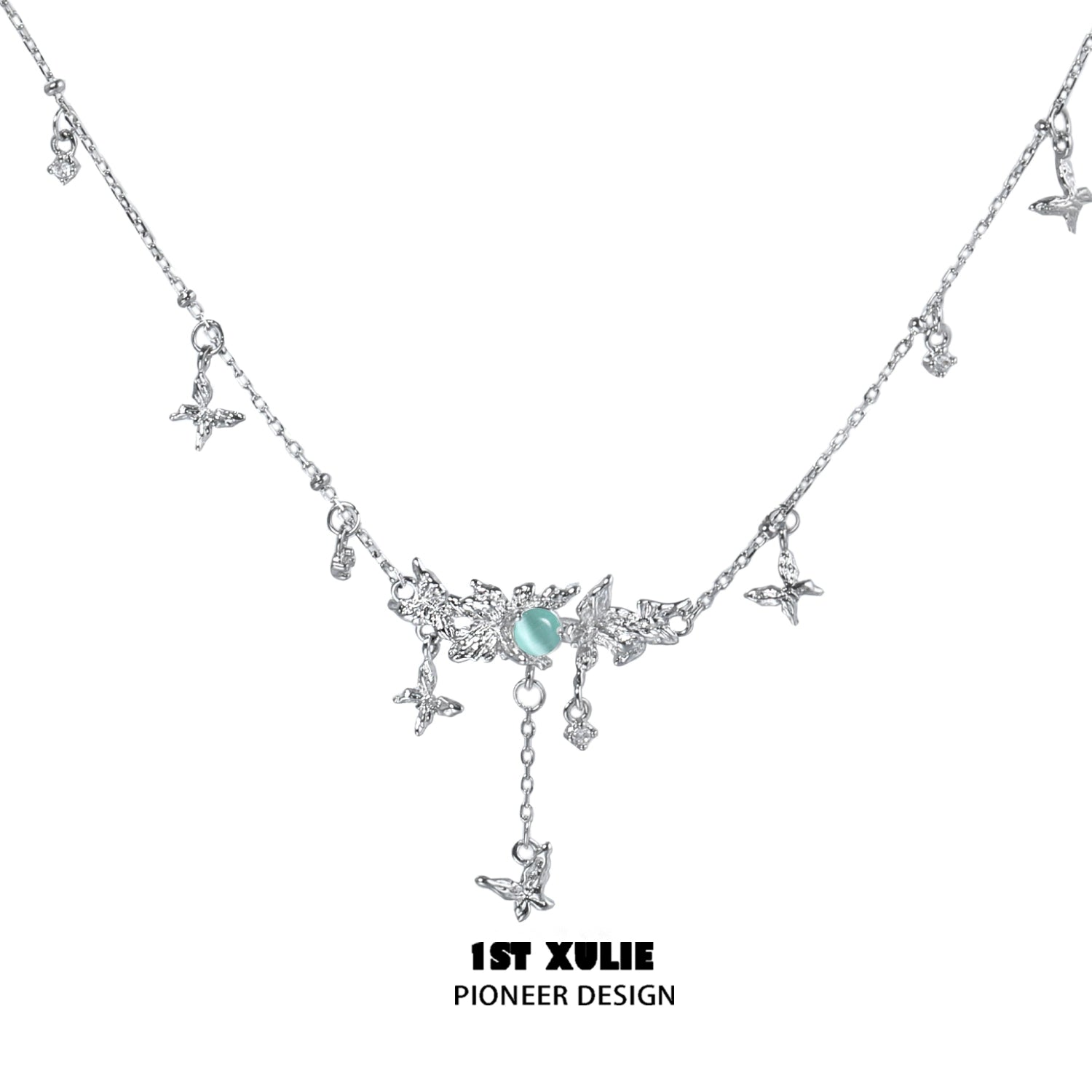 1ST XULIE Mint Butterfly Necklace with delicate silver chain and turquoise accents for a stylish look