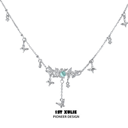 1ST XULIE Mint Butterfly Necklace with delicate silver chain and turquoise accents for a stylish look