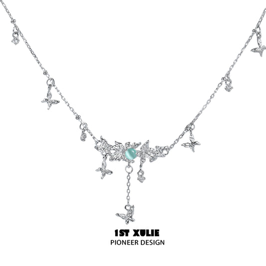 1ST XULIE Mint Butterfly Necklace with delicate silver chain and turquoise accents for a stylish look