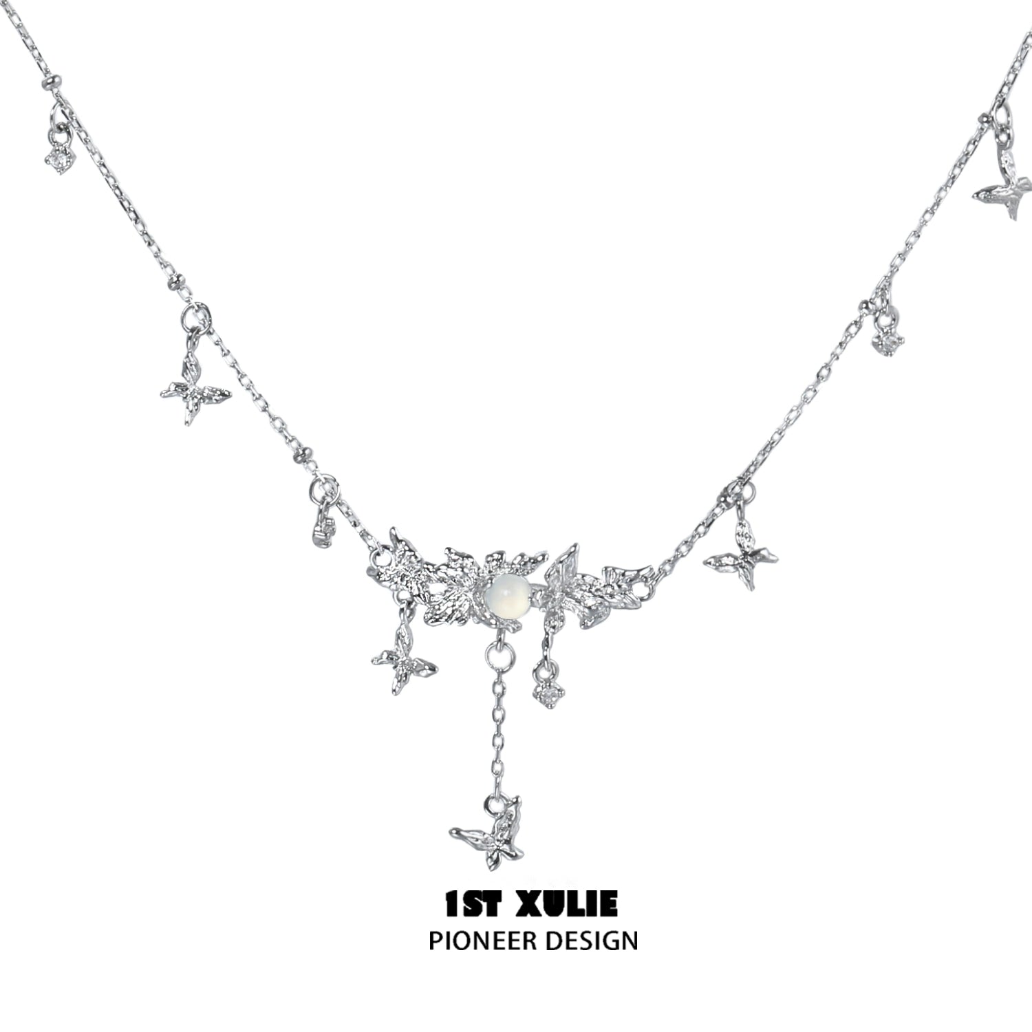 Mint butterfly necklace with delicate silver chain and elegant butterfly charms for a stylish look