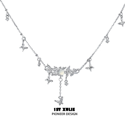 Mint butterfly necklace with delicate silver chain and elegant butterfly charms for a stylish look
