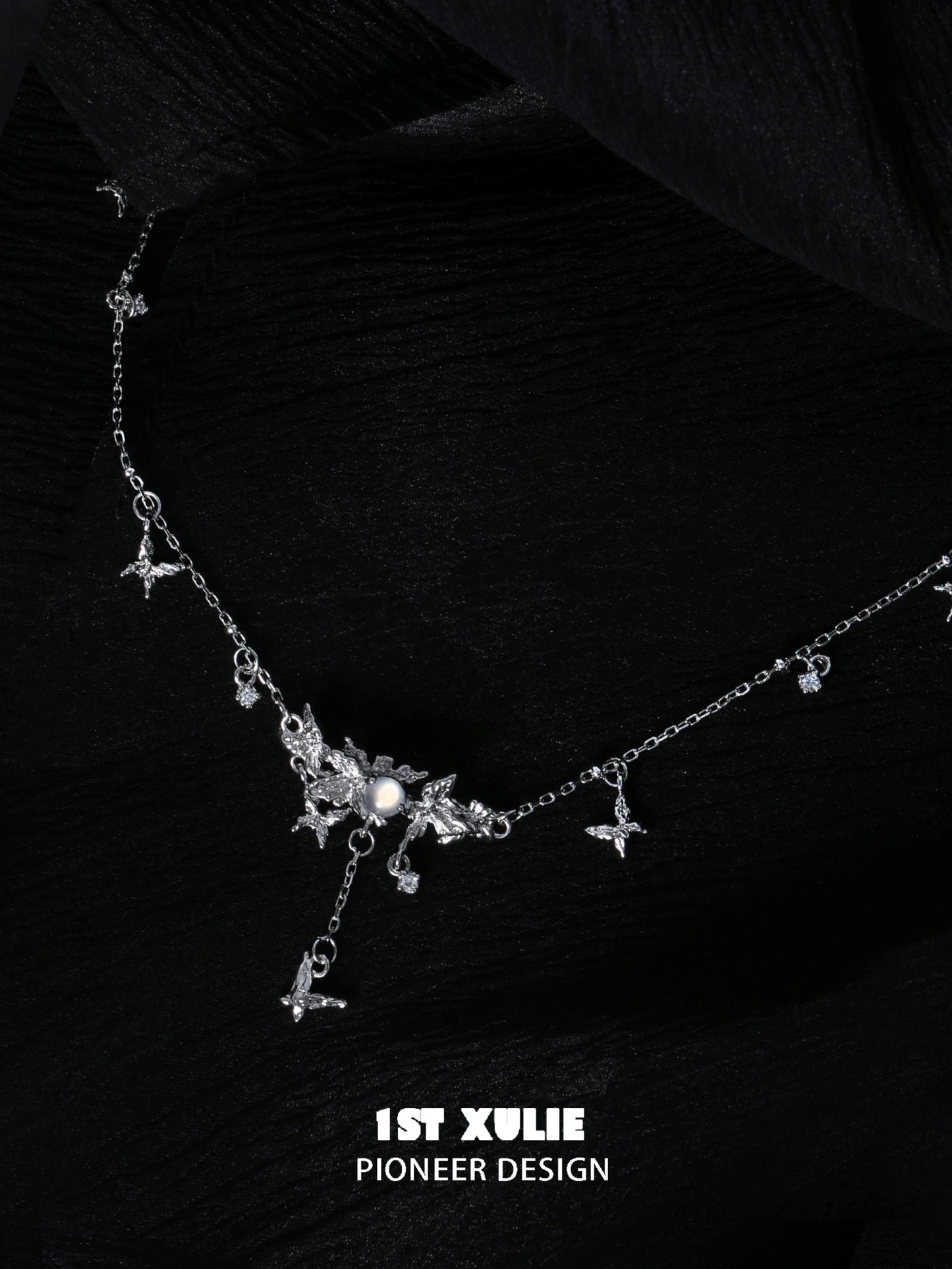 Mint butterfly necklace featuring elegant silver design with sparkling accents for a stunning look