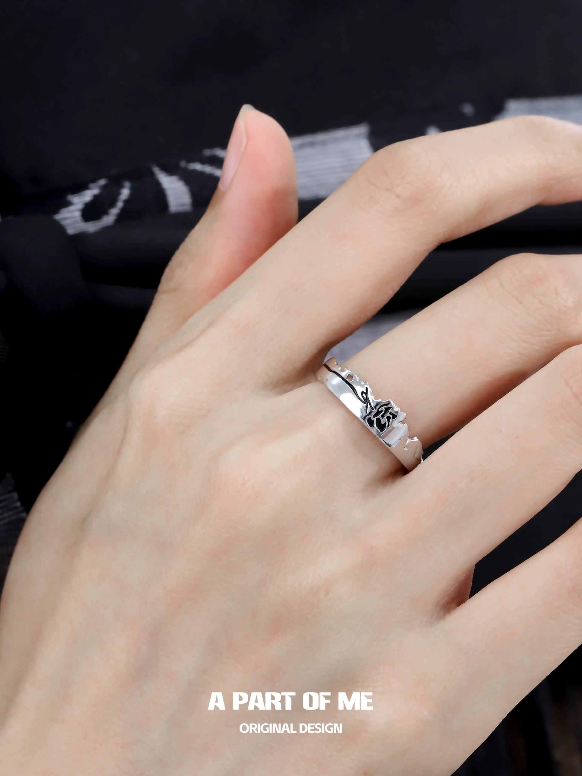 APart Of Me Moon Rose Couple Rings in Silver on a Hand for Stylish Couples