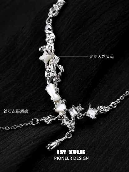 Moonlight fragment silver necklace with elegant design and natural pearl accents for a sophisticated look