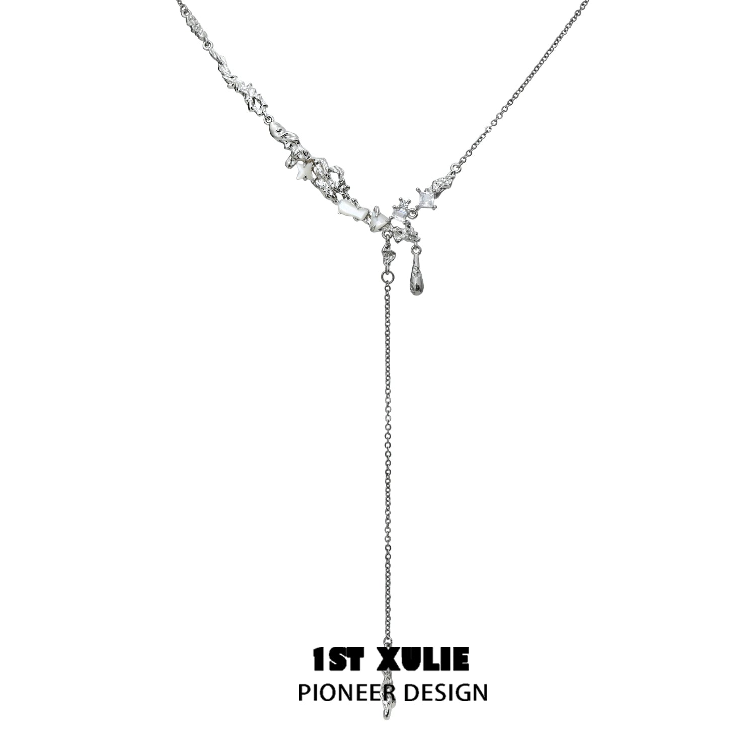 1STXULIE moonlight fragment silver necklace featuring a delicate design with a dangling pendant