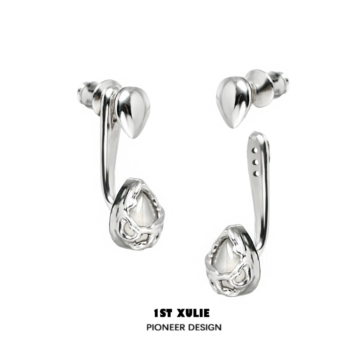 1STXULIE Silver Moonlit Agate Earrings with Unique Design and Modern Style