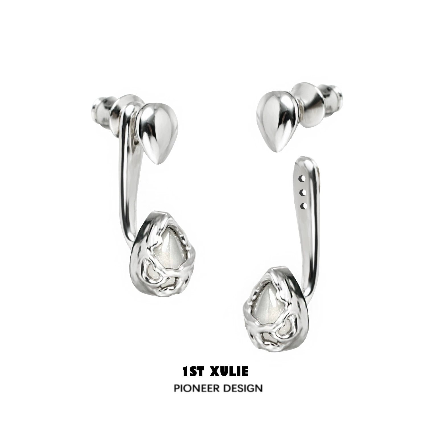 1STXULIE Silver Moonlit Agate Earrings with Unique Design and Modern Style