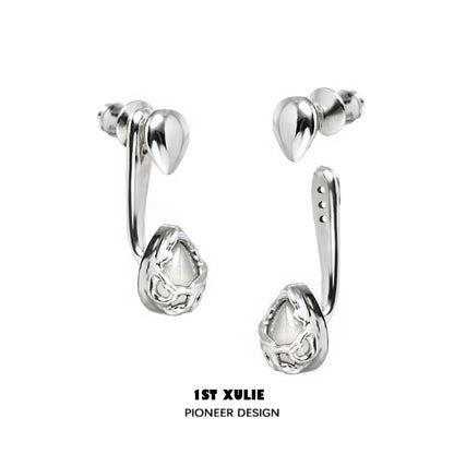 1STXULIE Silver Moonlit Agate Earrings with Unique Design and Modern Style