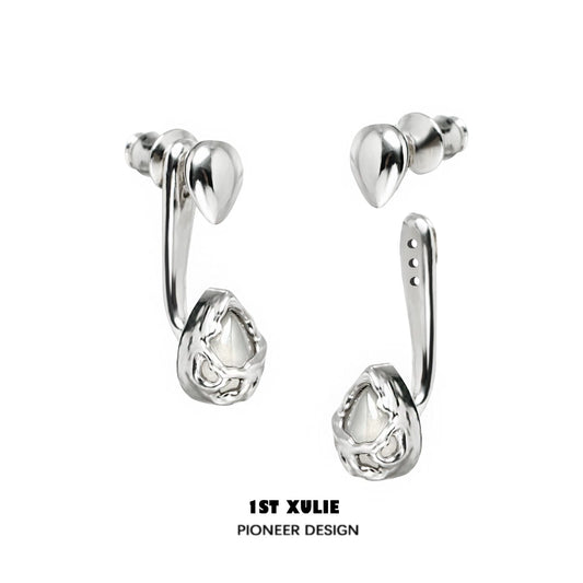 1STXULIE Silver Moonlit Agate Earrings with Unique Design and Modern Style