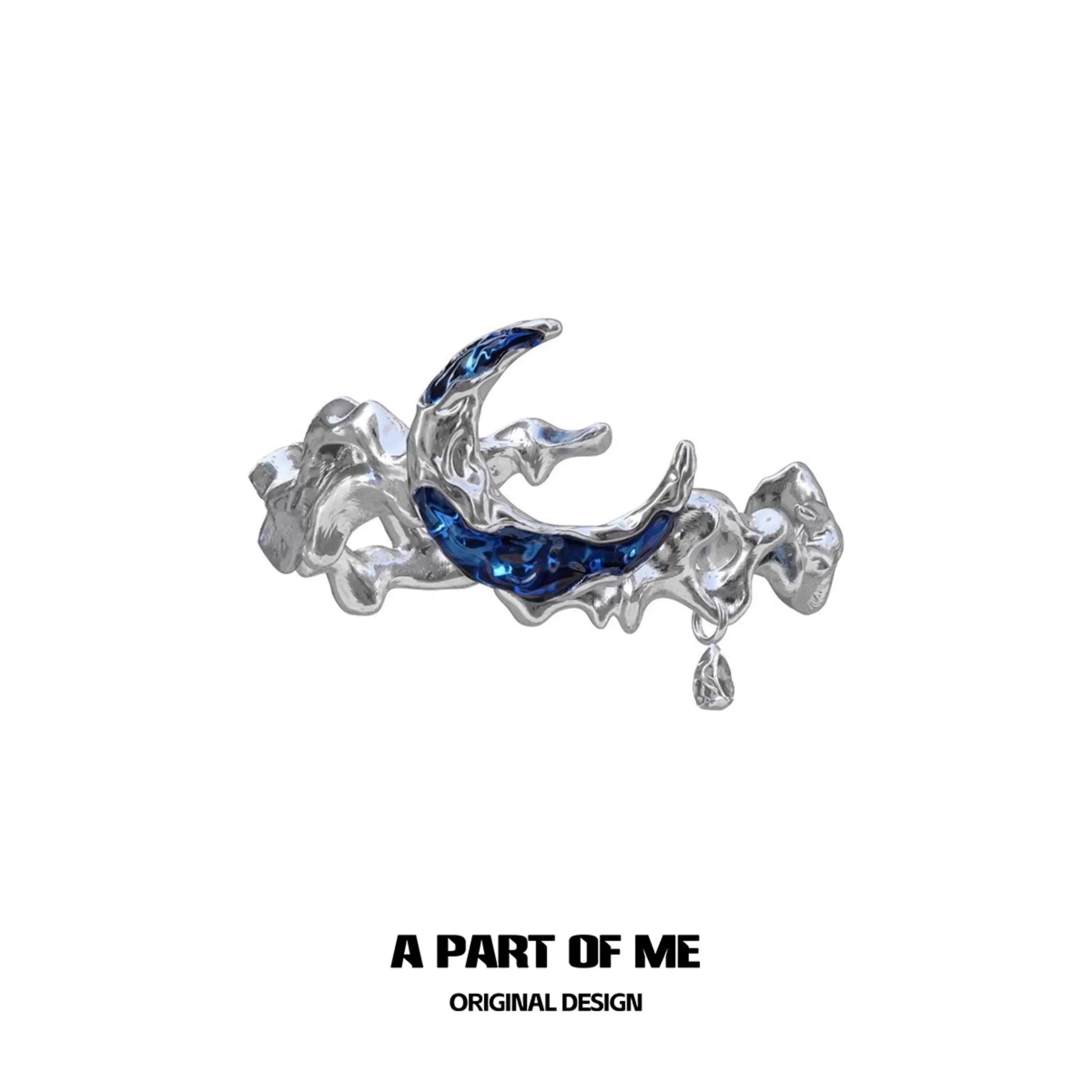 A PART OF ME Mystic Blue Moon Ring with intricate design and silver finish