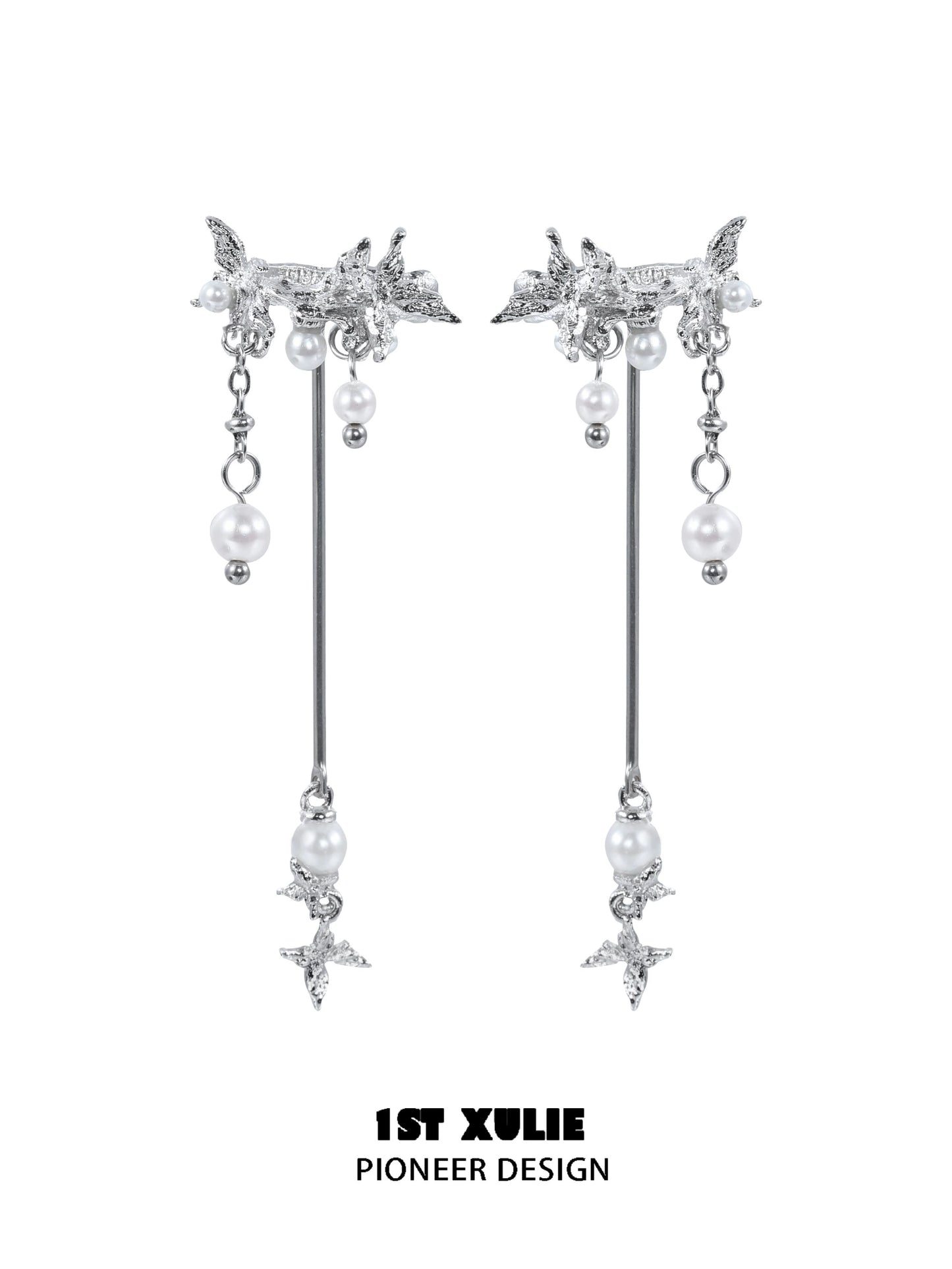 Elegant mystic butterfly ear clips with dangling pearls and intricate design from 1STXULIE