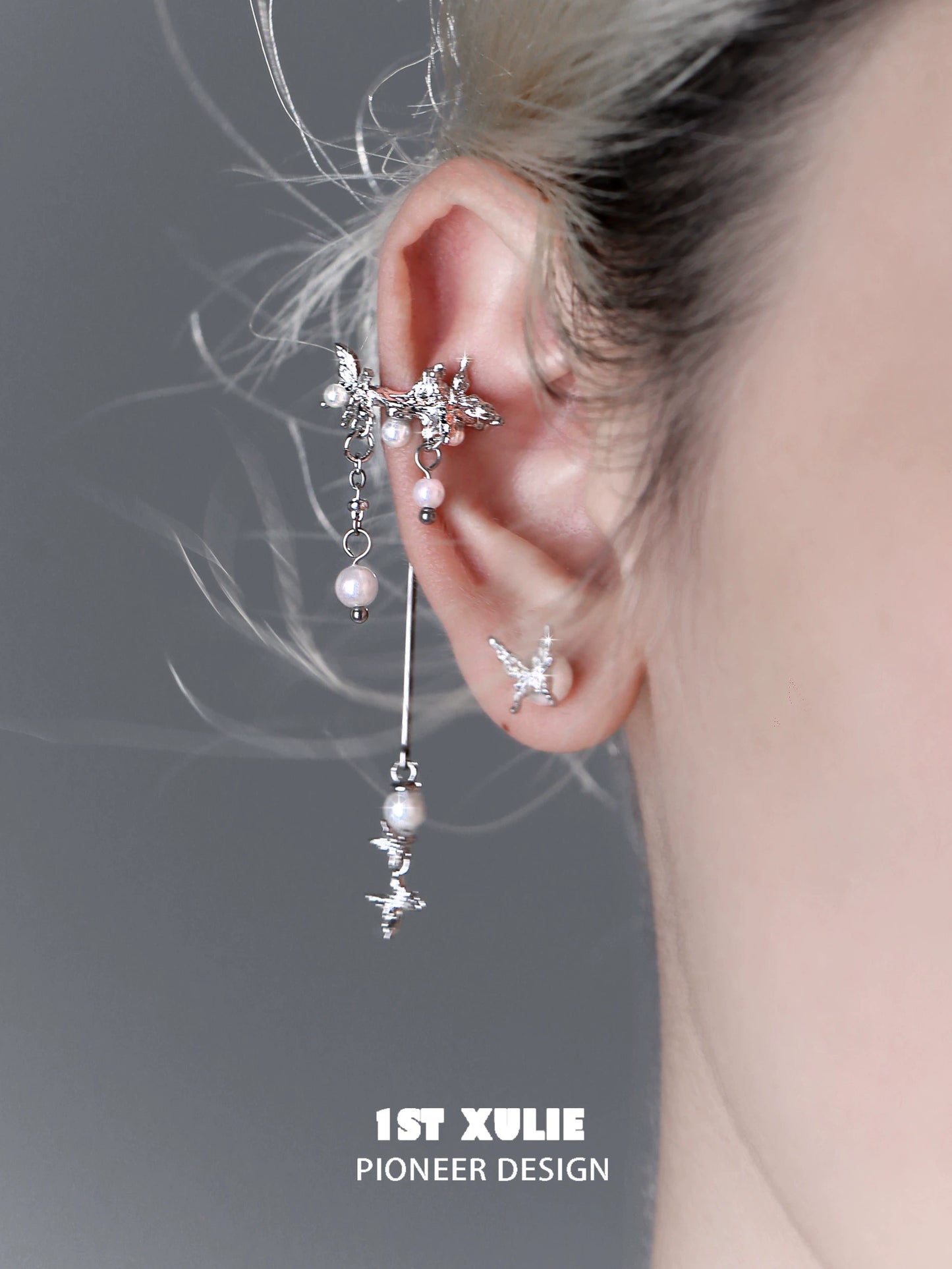 Elegant mystic butterfly ear clips with pearl accents and a unique design by 1ST XULIE