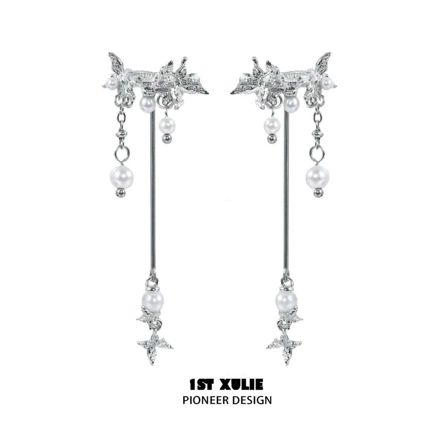 Elegant 1STXULIE mystic butterfly ear clips with hanging pearls and star charms