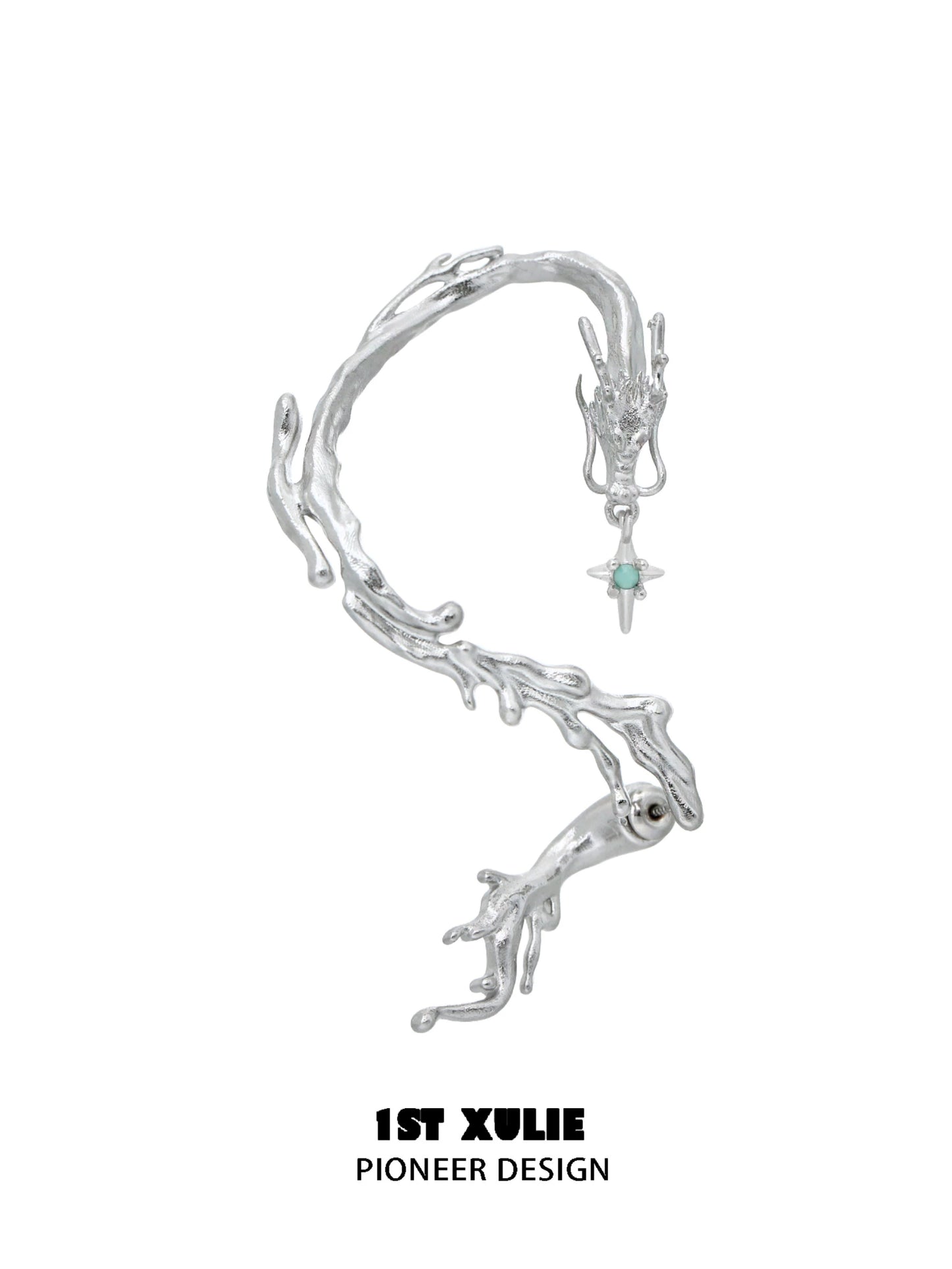 Elegant silver mystic dragon ear studs with intricate design and gemstone accent for unique style