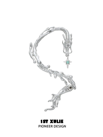 Elegant silver mystic dragon ear studs with intricate design and gemstone accent for unique style
