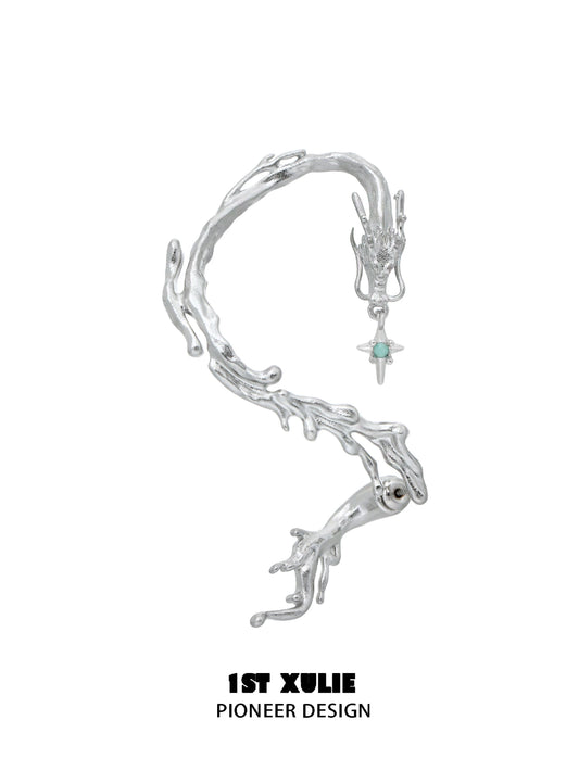 Elegant silver mystic dragon ear studs with intricate design and gemstone accent for unique style