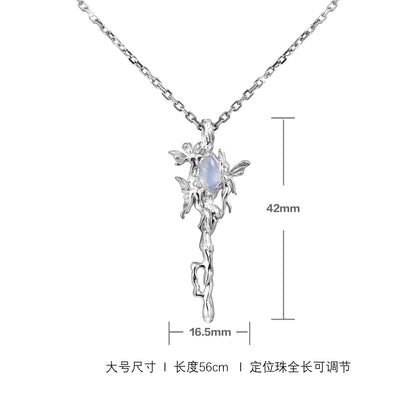 Silver Mystic Sprite Necklace with Leaf Design and Adjustable Chain Length for Elegant Style