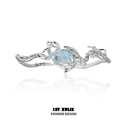 1ST XULIE Ocean Dragon King Sapphire Bracelet with Intricate Dragon Design and Light Blue Sapphire