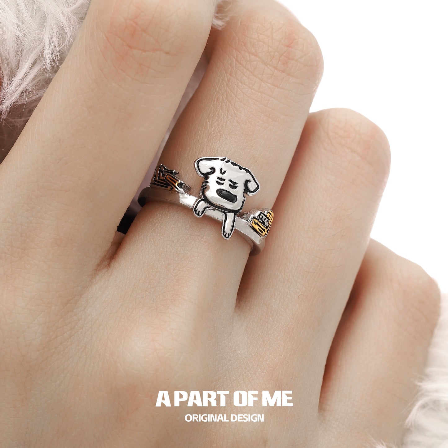 Cute A PART OF ME office worker puppy ring with playful dog design and colorful details
