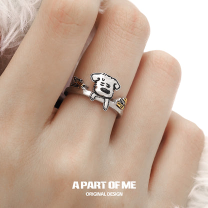 Cute A PART OF ME office worker puppy ring with playful dog design and colorful details