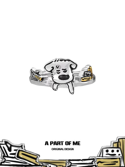 A PART OF ME office worker puppy ring featuring a cute dog design in silver with colorful accents