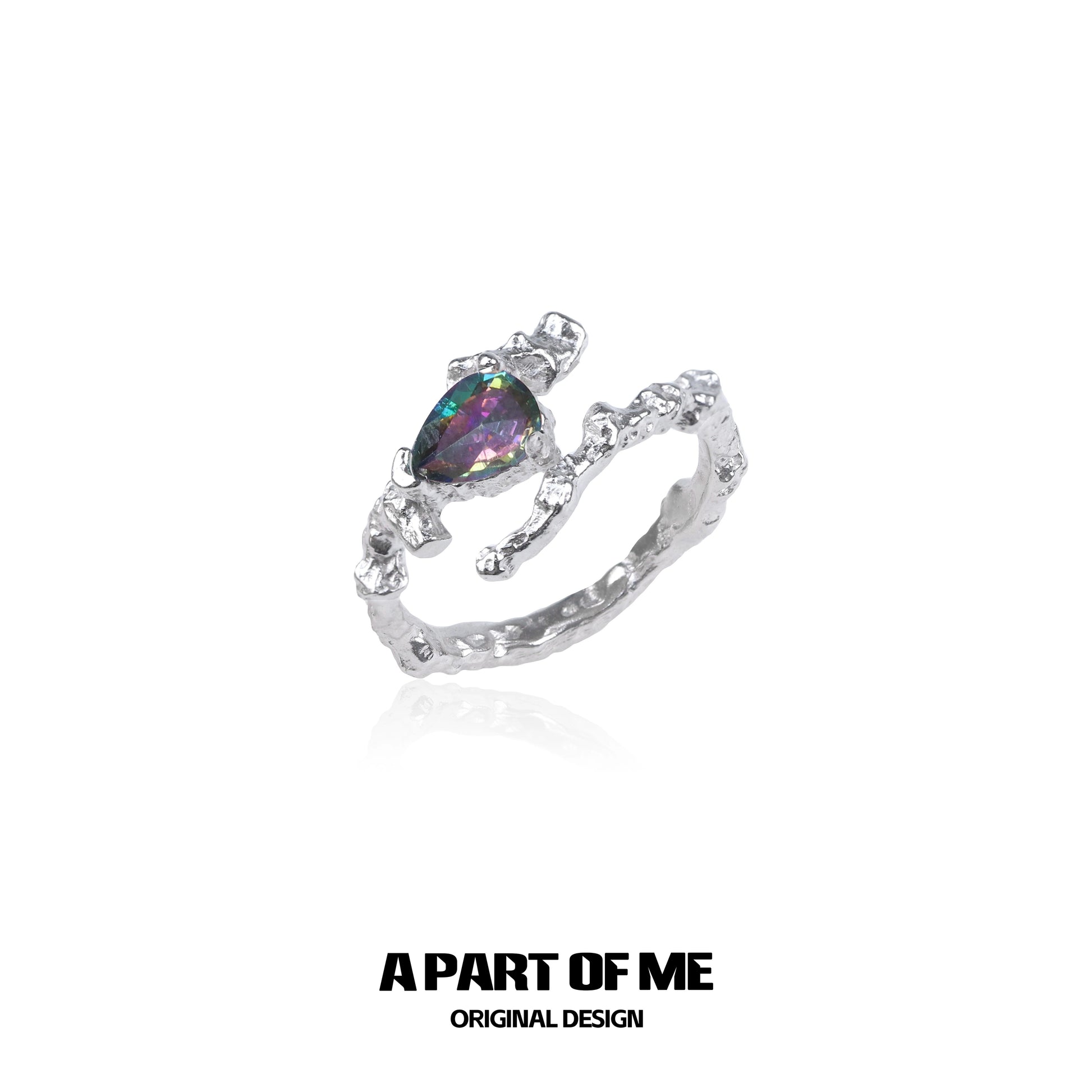 Amethyst silver vine ring with a unique design, featuring a pear-shaped gemstone set in silver