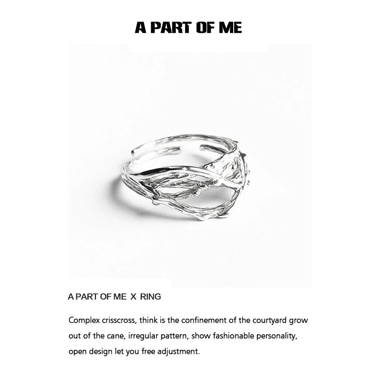 Irregular silver ring from A PART OF ME featuring an open design with a unique pattern