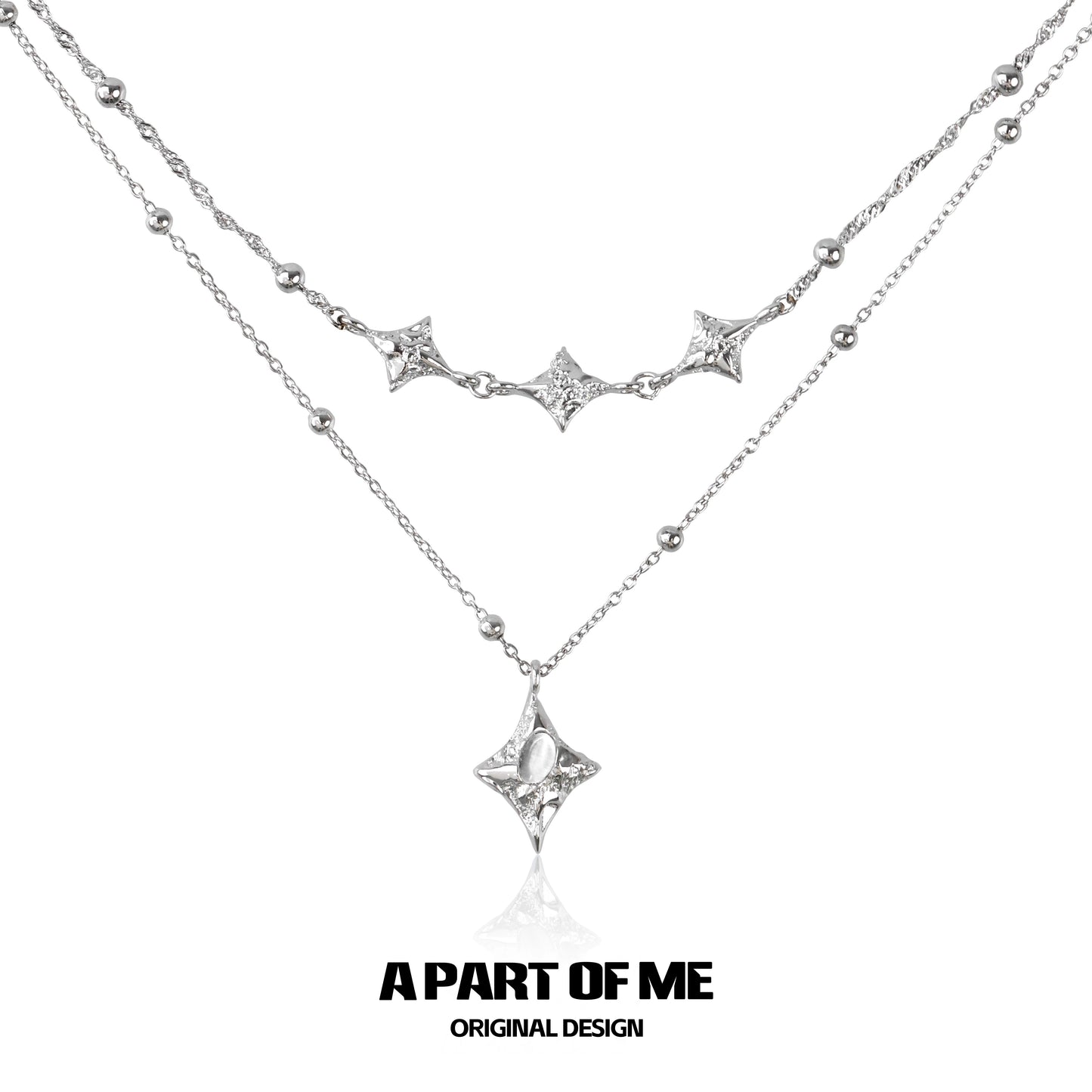 A PART OF ME starlight planet silver necklace with layered design and star charms