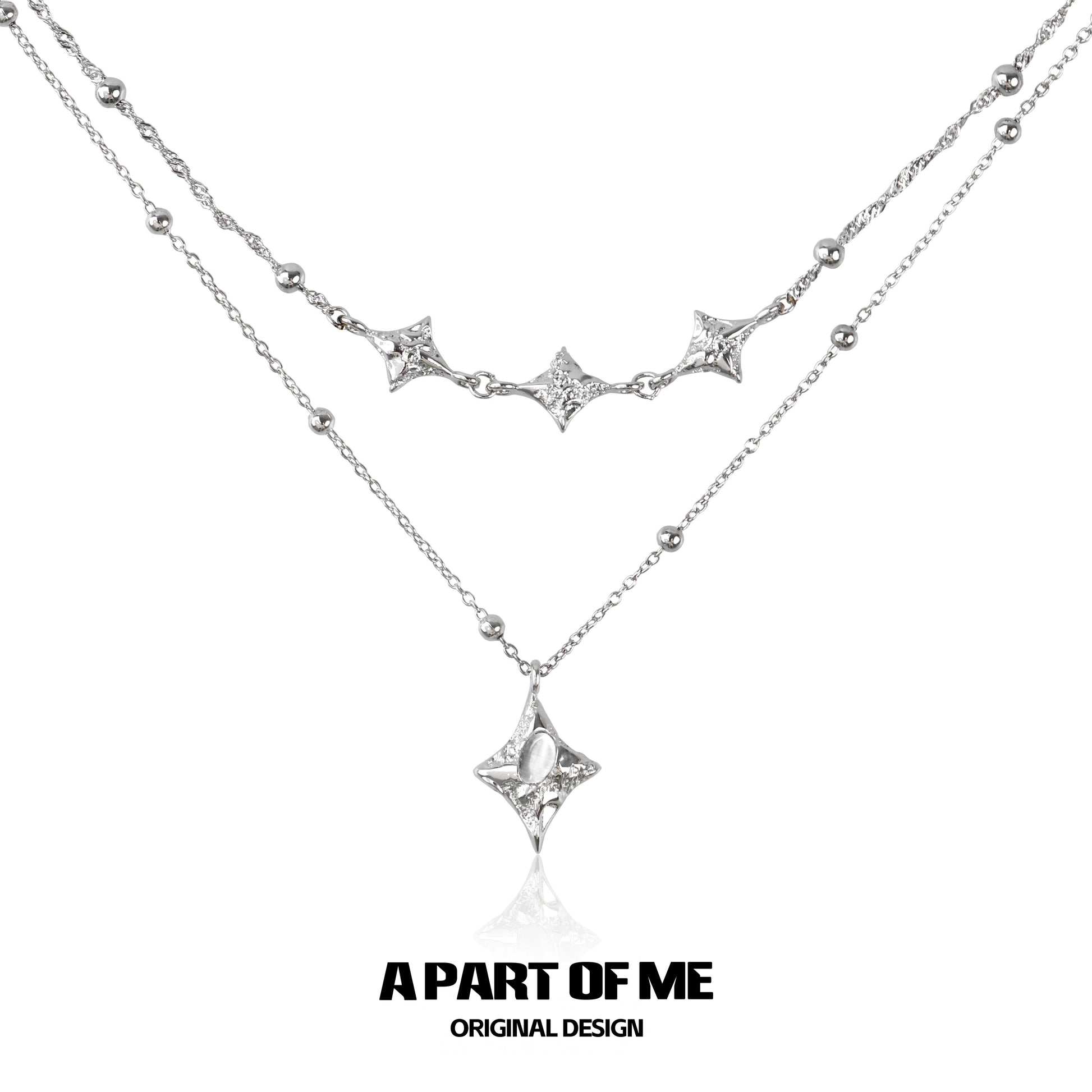 A PART OF ME starlight planet silver necklace with layered design and star charms