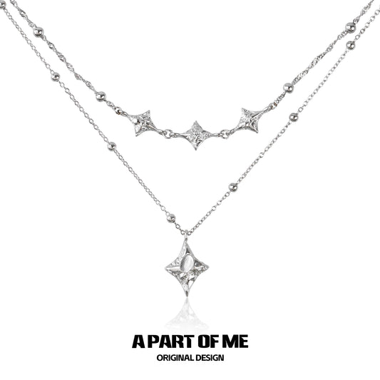 A PART OF ME starlight planet silver necklace with layered design and star charms