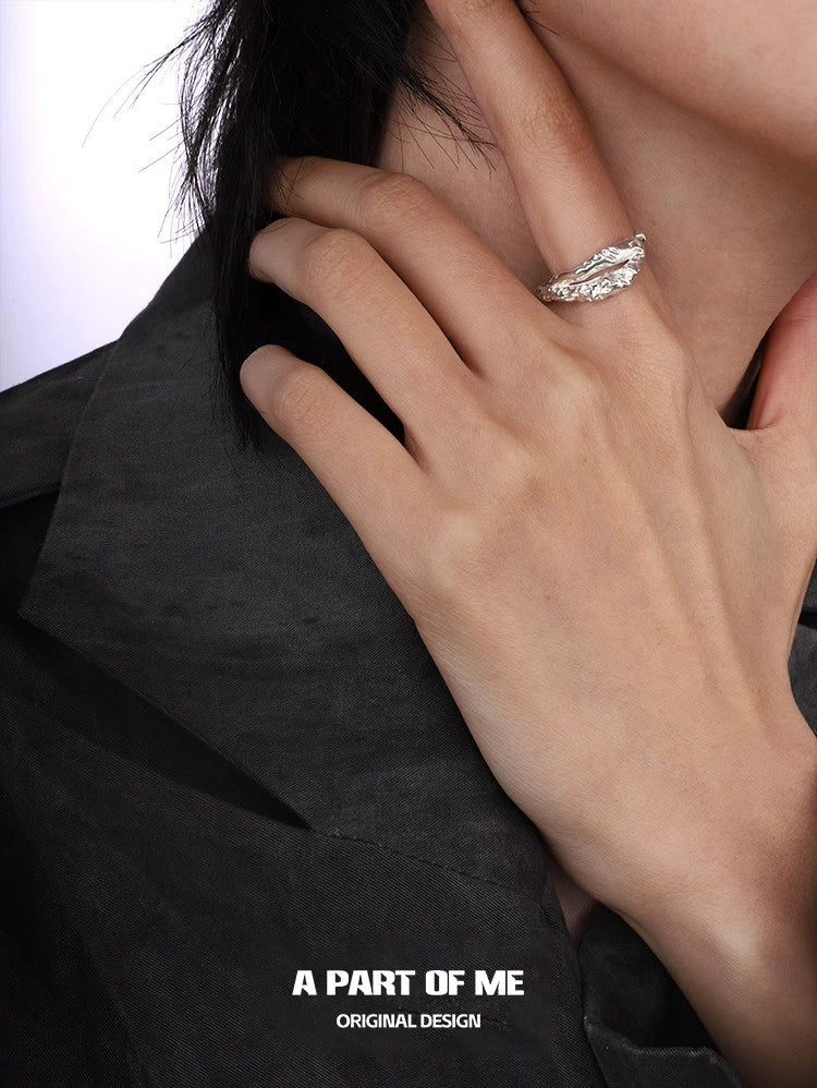 A PART OF ME unique symbiosis ring showcased on a model's hand, highlighting its elegant design