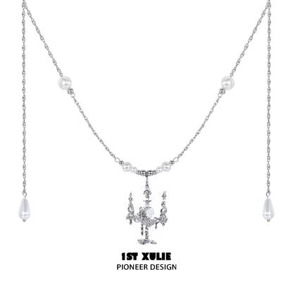 1ST XULIE Pearl Clavicle Necklace with Silver Chain and Elegant Design for Stylish Accessories