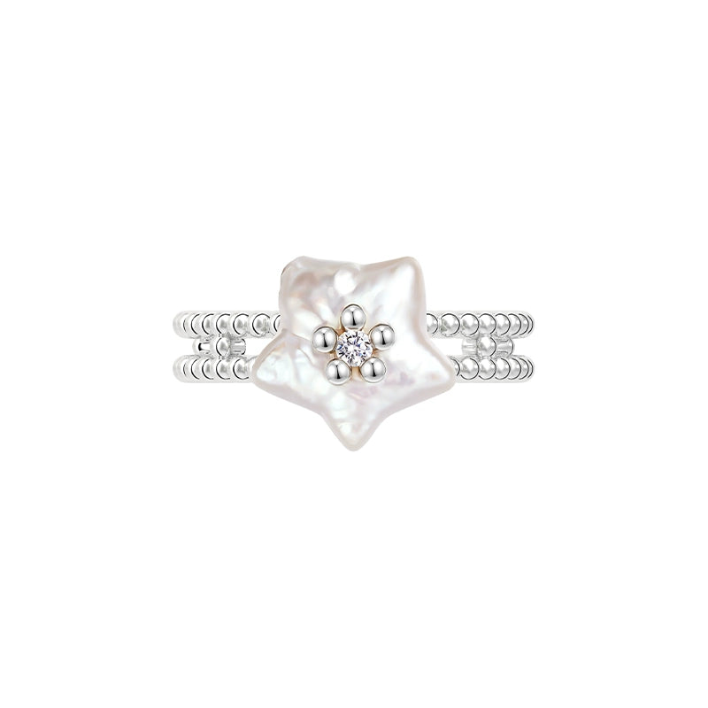 SUN HUNTER Pearl Riddle Rings featuring a beautiful floral design with a pearl centerpiece
