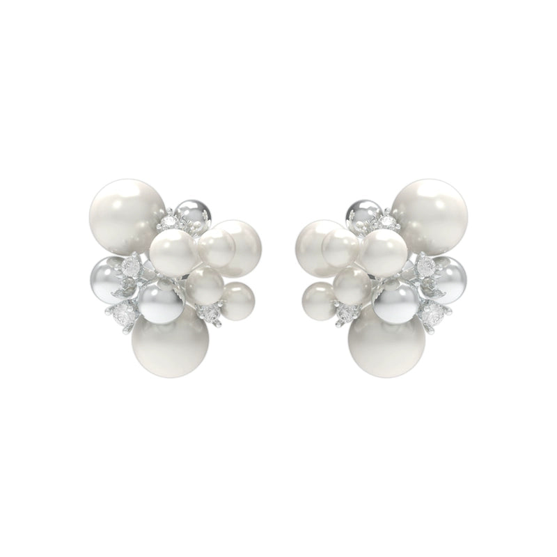 Elegant pearl zircon statement earrings with clusters of pearls and sparkling accents
