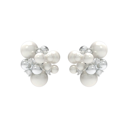 Elegant pearl zircon statement earrings with clusters of pearls and sparkling accents