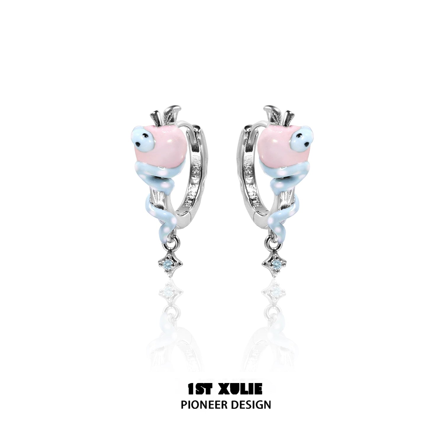 1STXULIE Forbidden Apple Snake Ear Clip in Pink and Blue with Sparkling Accents
