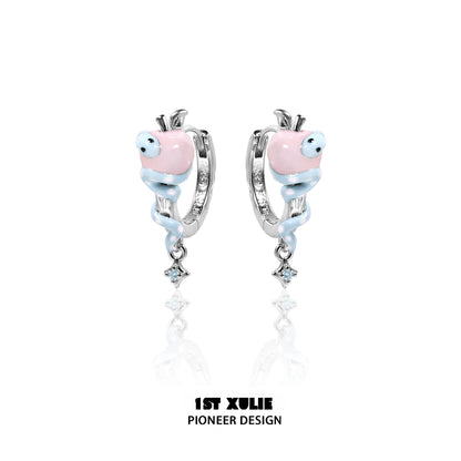 1STXULIE Forbidden Apple Snake Ear Clip in Pink and Blue with Sparkling Accents