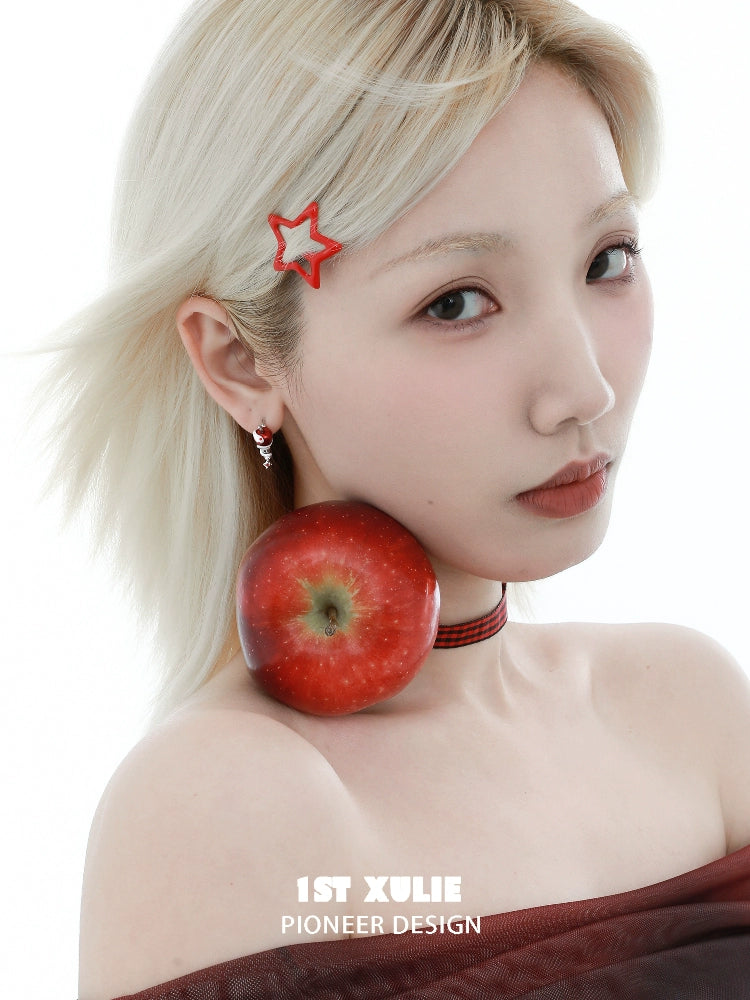 Unique forbidden apple snake ear clip from 1STXULIE styled with a red apple for a bold look