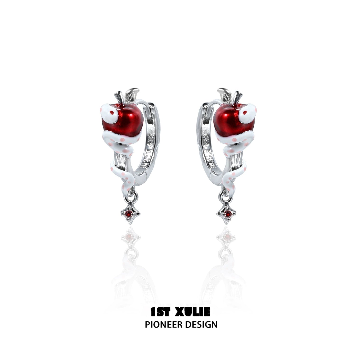 1STXULIE Forbidden Apple Snake Ear Clip with Red Enamel and Silver Detailing for Unique Style