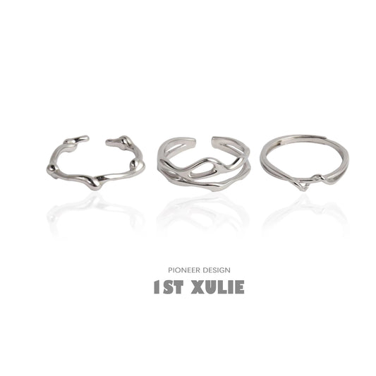 Set of three minimalist silver line art rings from 1STXULIE for stylish accessory lovers