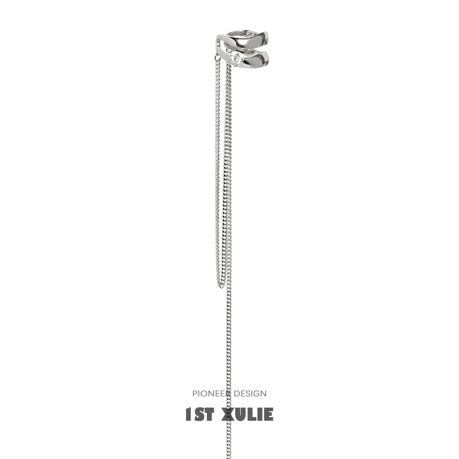 Silver punk tassel ear cuff with a sleek chain design for a trendy ear accessory