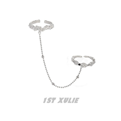Y2K controller chain silver ring featuring intricate design and link chain connection