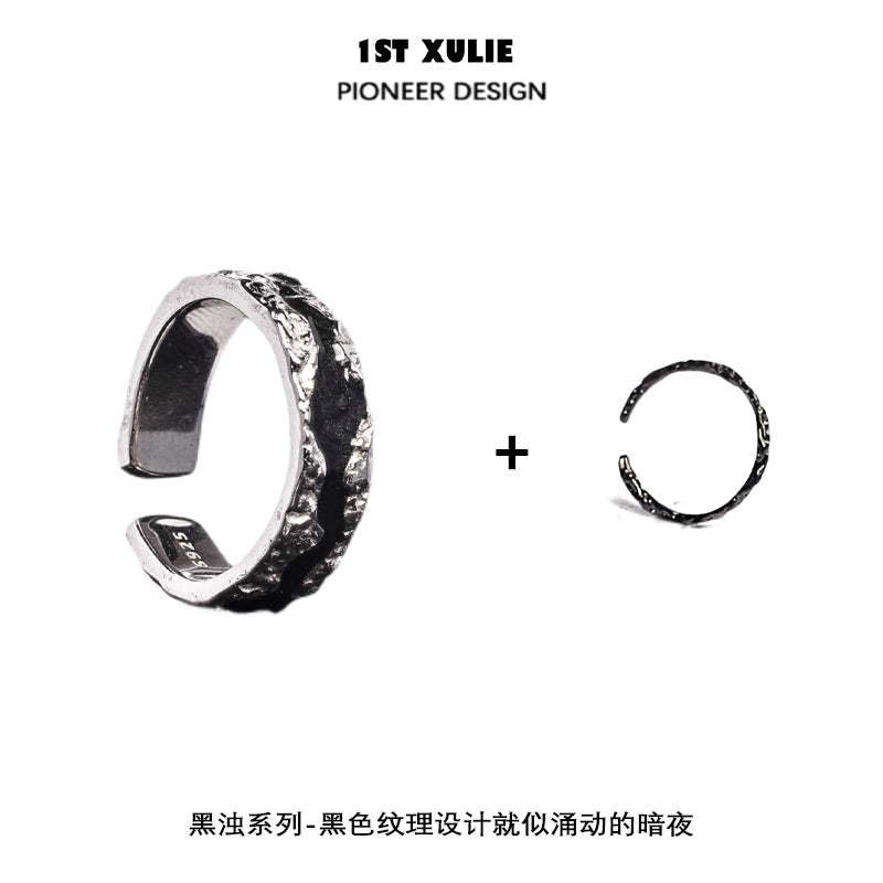 Y2K silver ring with a textured design for a trendy fashion statement