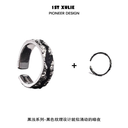 Y2K silver ring with a textured design for a trendy fashion statement