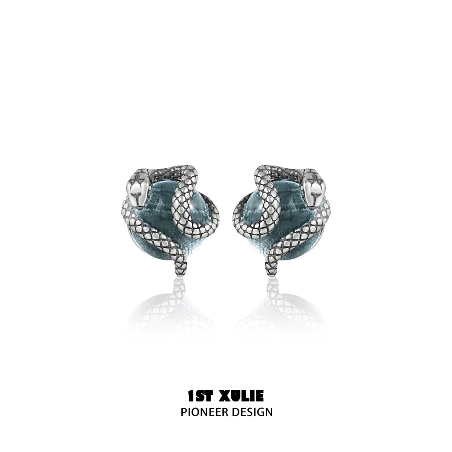 1ST XULIE Y2K snake earrings with intricate silver design and turquoise accents