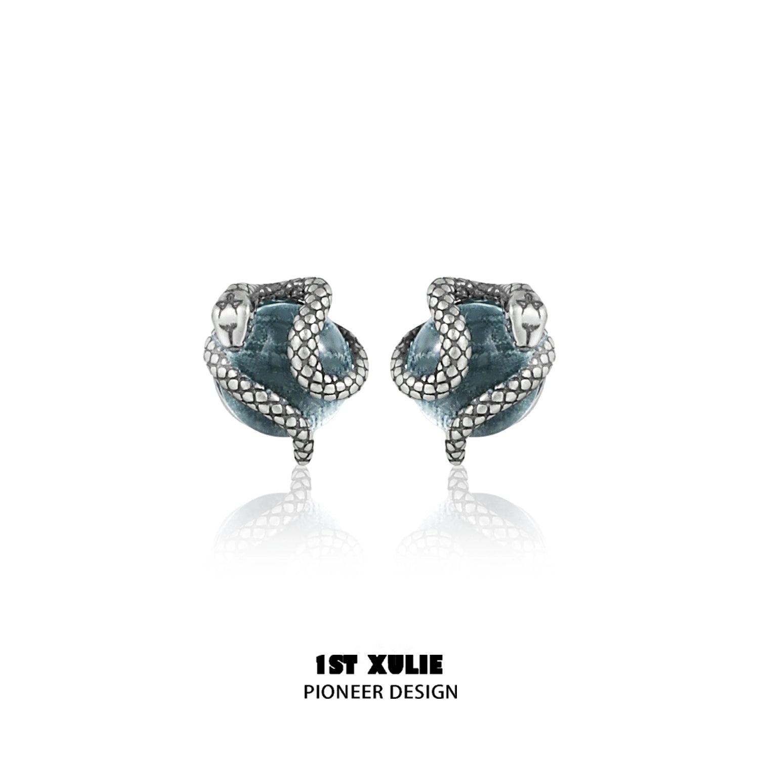 1ST XULIE Y2K snake earrings with intricate silver design and turquoise accents