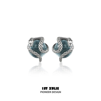 1ST XULIE Y2K snake earrings with intricate silver design and turquoise accents