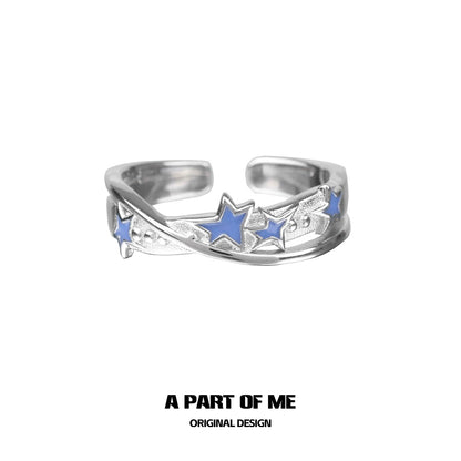 A Part of Me silver planet chain ring with blue stars for a stylish and unique look